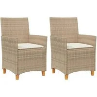 vidaXL Gartenstuhl Gartenstühle mit Kissen 2 Stk. Beige Poly Rattan Massivholz (2 St)