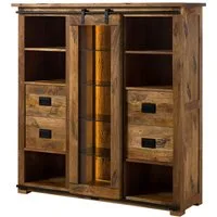 Massivmoebel24 Highboard RAILWAY LUX (Massivholz), Mango / Altholz 142x45x147 natur lackiert RAILWAY LUX #121
