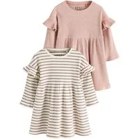 Next Shirtkleid 2 x Gerippte Kleider mit langen Rüschenärmeln (2-tlg)