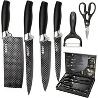 MDHAND Messer-Set 6-teiliges Kochmesser-Set, Edelstahl Küchenmesserset, Geschenkbox (6-tlg), mit ergonomischem Griff, Küchenschere & Sparschäler
