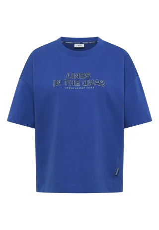 CECIL - Kurzarm Sweatshirt mit Embroidery deep river blue - Gr. - L
