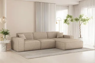 Ecksofa Designersofa CELES PREMIUM in Stoff Artico Beige Ottomane Rechts