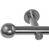 BASIT Gardinenstange Edelstahloptik 20mm mit Wandträgern 120 cm E33, Ø 20 mm, 1-läufig, verschraubt, Metall, H31 120 cm E33 Kugel