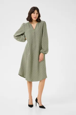 Langarm-Bluse Regular fit Vetiver w. Deep Black Dot green