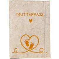 Mel-O-Design Mutterpass-Hülle Mutterpass Hülle Schutzhülle beige, grau aus Polyester Filz aus Polyester Filz, mit vielen Funktionen, mit schöner Stickerei