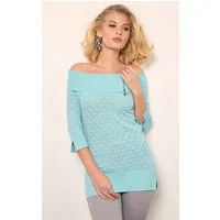 Passioni Carmenpullover Sommerpullover mit Carmenausschnitt und Halbarm mit Reißverschluss am Ausschnitt