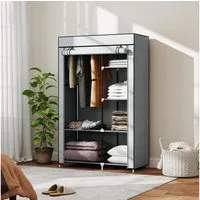 HOMCOM Stoffschrank Kleiderschrank mit 6 Ablagen und Kleiderstange, Ankleidezimmer (Kleiderständer, 1-St., Faltschrank) für Schlafzimmer, Flur, Grau, 103 x 43 x 162,5 cm