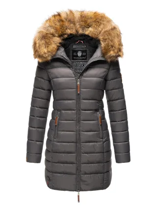 Marikoo Damenjacke Rose mit Steppdesign & abnehmbarem Kunstfellkragen