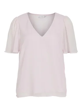 VILA - VIFALIA V-NECK S/S TOP - NOOS Cherry Blossom - Gr. - 38
