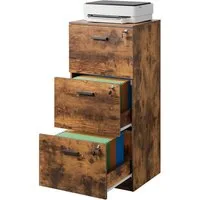 DEVAISE Rollcontainer mit Schubladen, Aktenschrank abschließbar für DIN A4/Legal/Letter, Druckerschrank Holzoptik, Büroschrank für Home Office