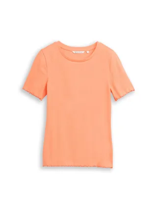 Denim Tom Tailor - Slim Fit T-Shirt mit Rippstruktur bright coral - Gr. - XL