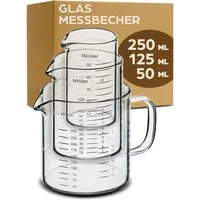 Praknu Messbecher Glas Messbecher mit Ausguss - 50ml, 125ml, 250ml - Präzise Skala, Borosilikatglas, (Set)