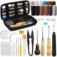 FOUORTUNATE-BEE Nähkästchen Leder Nähset 48tlg – Handnähwerkzeug für Reparaturen, Nähset mit Nadeln, Ahle & Garn für Leder & Polster