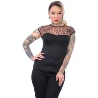Steady Clothing Shirttop Miss Fancy Leopard Vintage Rockabilly Retro Spitze