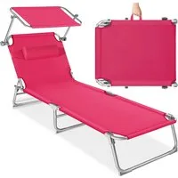 tectake Gartenliege Sonnenliege, verstellbare Rückenlehne mit Kopfpolster,190 x 68 x, Balkonliege Chloé mit Seitentasche, 1 St., für Außen in Rosa, klappbar, verstellbares Sonnendach, widerstandsfähig und UV-beständig