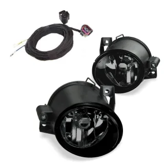 2x Nebelscheinwerfer Klarglas Schwarz H3 Birnen + Kabelbaum für VW Polo 9N 01-05
