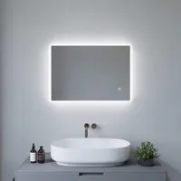 AQUABATOS LED-Lichtspiegel LED Badspiegel Badezimmerspiegel Bad Spiegel mit Beleuchtung 70x50cm, Dimmbar Touch Schalter Kaltweiß 6400K IP44 Energiesparend