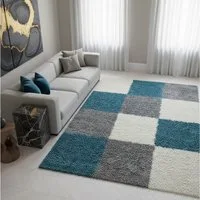 KADIMA DESIGN Teppich RHEIN Shaggy Langflor Wohnzimmer Schlafzimmer Waschbar Esszimmer, Läufer, Höhe: 32 mm, Türkis, 60x110 cm, Wohnzimmerteppich Strapazierfähig Waschbar