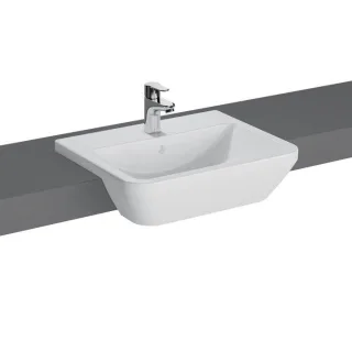 VitrA Integra Halbeinbauwaschtisch 7069B003-0001 55x45cm, weiß, ohne Überlauf, 1 Hahnloch mittig