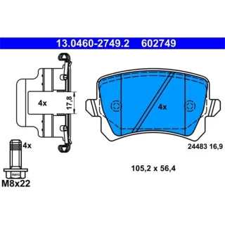 ATE Bremsbel?ge hinten Audi A3 A4 A6 TT Q3 Seat Skoda VW