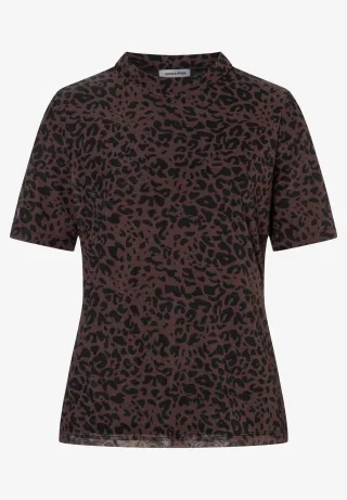 MORE & MORE - Meshshirt mit Leomuster braun - Gr. - 36