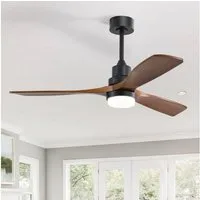 Sofucor Deckenventilator mit LED-Beleuchtunfg und Fernbedienung, 132 cm, 3 Massivholz-Flügel