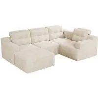 Merax Ecksofa Modulares Sofa U-/L-Form, 5-Sitzer rahmenloses Sofa, Kombinationssofa Wohnlandschaft 252 x 180 x 82 cm 1 Teile, Vollschaum Couch ohne Montage, Sofa mit Hocker, Chenille
