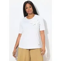 Ulla Popken T-Shirt T-Shirt Blüten-Brosche Classic Rundhals Halbarm
