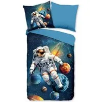 JACK Jugendbettwäsche 135x200cm Astronaut Weltenreiser Planeten, Microfaser, 2 teilig, im bunten Weltall-Design