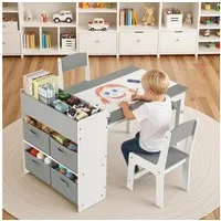 TLGREEN Kindertisch Kindermaltisch mit 2 Stühlen (Maltisch Schreibtisch mit Papierrolle und 4 Aufbewahrungskiste, Zeichentisch 100kg Belastbarkeit für Malen/Lernen), Maltisch Kindersitzgruppe mit Stauraum