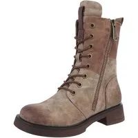 Ital-Design Modischer Damen-Boot mit Reißverschluss und Schnürung Schnürstiefelette (90515103) Blockabsatz Schnürstiefeletten in Beige