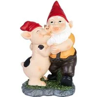 BRUBAKER Gartenzwerg Zwerg tanzt mit Ferkel - Gartenfigur mit Schwein Lustig - Dekoration, (1 St), Gartendeko für außen - Garten Campingplatz