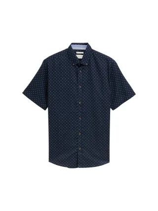 Tom Tailor - Regular Fit Kurzarmhemd mit Leinenanteil im Pünktchen-Muster navy dot design - Gr. - M
