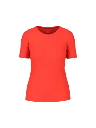 Marc Cain Sports - Uni T-Shirt aus stretchigem Cotton-Ripp campari - Gr. - 36