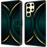CLM-Tech Handytasche für Samsung Galaxy S25 Ultra Hülle aus PU-Leder Klapphülle (goldener Rand Kontur, Handyhülle mit Standfunktion - Wallet Flip Case inklusive Kartenfächer), Cover Magnetverschluss - Samsung Galaxy S25 Ultra 6,8 Zoll Schutzhülle