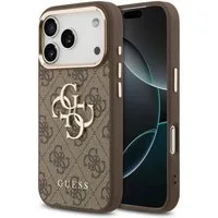 Guess Handyhülle GUESS Case für iPhone 17 Pro Max Metal Logo Gold Hülle Cover Braun