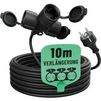 greate. 3fach Verlängerungskabel 10m - wasserdicht, Mehrfachsteckdose, 3500 W Verlängerungskabel, (1000 cm)