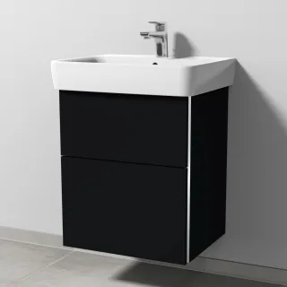 Sanipa 3way Waschtischunterbau zu Geberit Renova Plan Waschtisch mit 1 Tür, Schwarz-Matt BS87408