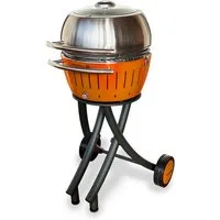 LotusGrill Holzkohlegrill LotusGrill XL Gartengrill Set Mandarinenorange - Grillwagen/- haube XL