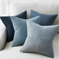 Topfinel Kissenbezug 40x40 4er set Kissenbezüge 50x50 Kordsamt mit Streifen deko Sofa, kissenbezug Blau-Grau Farbverlauf Schlafzimmer Weich Hautfreundlich