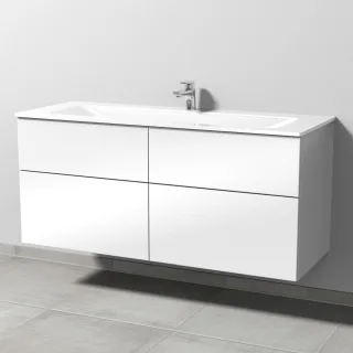 Sanipa 3way Glas-Set Glas-Waschtisch und Unterbau mit 4 Auszügen, Weiß-Glanz SF20778