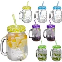 relaxdays Gläser-Set Bunte Trinkgläser mit Deckel 8er Set, Glas