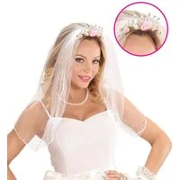 Widmann S.r.l. Kostüm Tiara mit Brautschleier und Rosen, Weiß Rosa