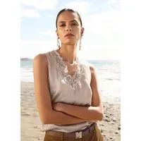 MADELEINE Shirttop Lingerie-Top aus Seidensatin Zarte Spitze und V-Ausschnitt für eleganten Look, ohne Arm