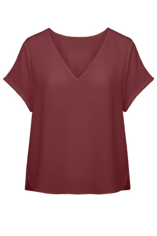 ONLY CARMAKOMA - CARBELLY MIKASI SS V-NECK TOP AOP Brick Red - Gr. - 44