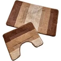 oKu-Tex Badematte Badgarnitur 2-teilig mit Ausschnitt, weich & rutschfest, fußbodenheizungsgeeignet, strapazierfähig, Polypropylen, WC-Vorleger Set mit Ausschnitt, weicher Flor, waschbar, flauschig