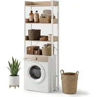 relaxdays Waschmaschinenumbauschrank Waschmaschinenregal mit 3 Ablagen Holzoptik-Weiß