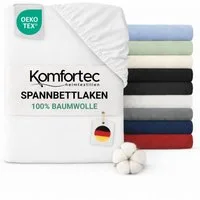 Komfortec Spannbettlaken Jersey Spannbettuch, 90x200, 140x200, 160x200, 180x200 oder 200x200 cm, 100% Baumwolle (135 g/m), Gummizug: Rundum, (1 Stück), OEKO-TEX® Standard 100 Zertifisiert, für Matratzen bis 25 cm Höhe