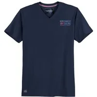 redfield Print-Shirt Redfield Übergrößen T-Shirt V-Neck navy Brustprint