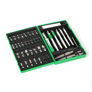 50 Pcs Aluminum Non Slip Handle Craft Knife Set SK2 Carbon Steel Versatile Precision Cutting Tools Engraving Art Supplie